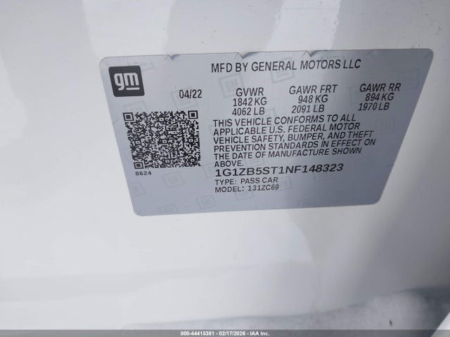 Продажа на аукционе авто 2022 Chevrolet Malibu Fwd Ls, vin: 1G1ZB5ST1NF148323, номер лота: 44415381