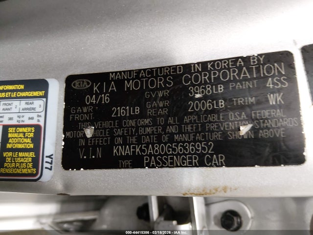 KNAFK5A80G5636952 KIA FORTE LX
