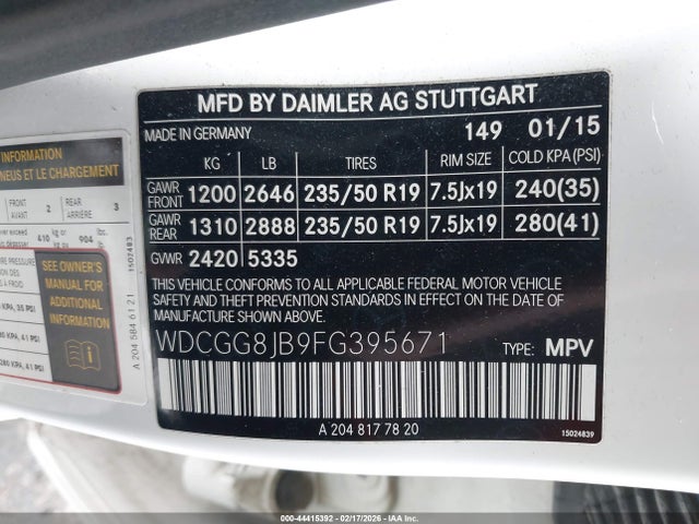WDCGG8JB9FG395671 Mercedes-Benz Glk 350 4matic