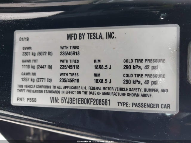2019 TESLA MODEL 3 5YJ3E1EB0KF208561 Photo 8