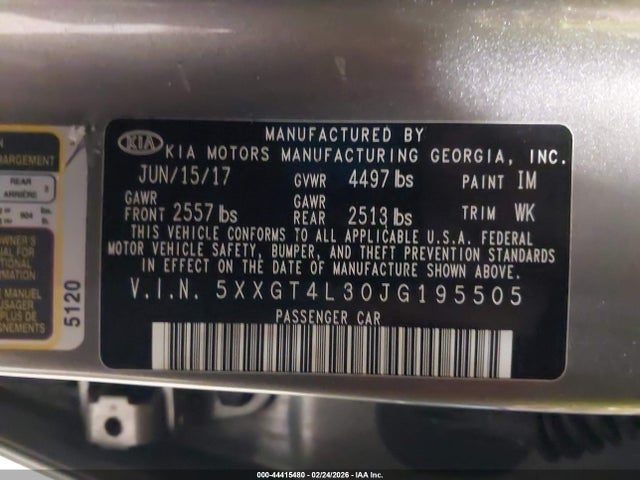 Aukcja sprzedaży 2018 Kia Optima Lx, vin: 5XXGT4L30JG195505, numer aukcji: 44415480