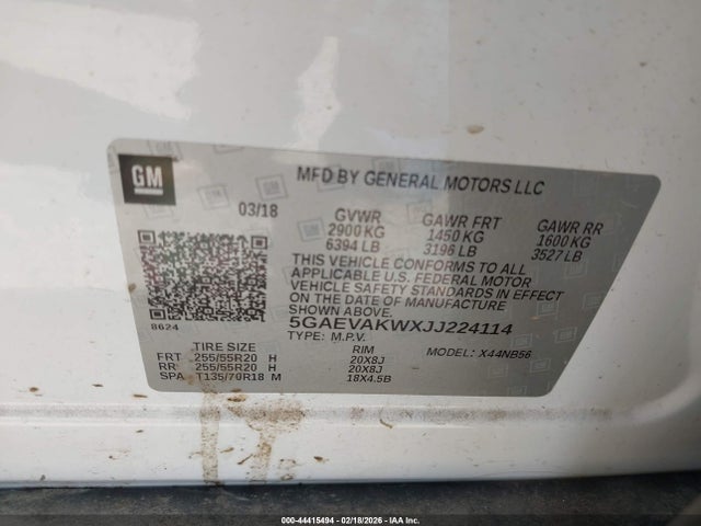 2018 Buick Enclave Essence მანქანა იყიდება აუქციონზე, vin: 5GAEVAKWXJJ224114, აუქციონის ნომერი: 44415494