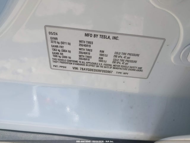 Aukcja sprzedaży 2024 Tesla Model Y Long Range Single Motor Rear-wheel Drive/rwd, vin: 7SAYGDEDXRF093967, numer aukcji: 44415540