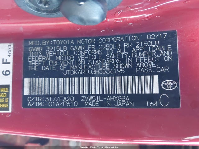 JTDKARFU3H3536195 Toyota Prius Four