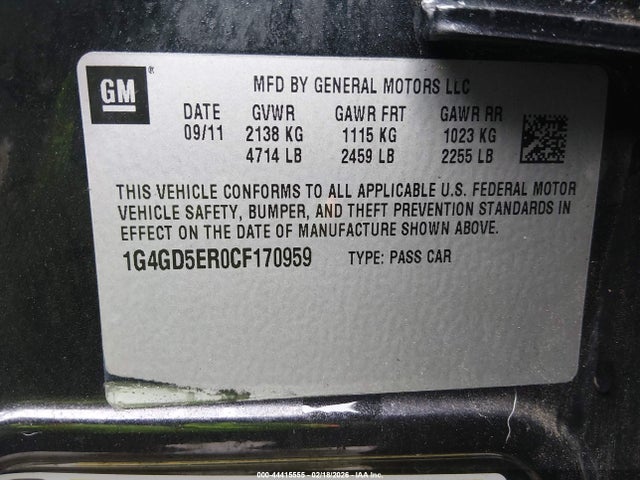 44415555 :رقم المزاد ، 1G4GD5ER0CF170959 vin ، 2012 Buick Lacrosse Premium 1 Group مزاد بيع