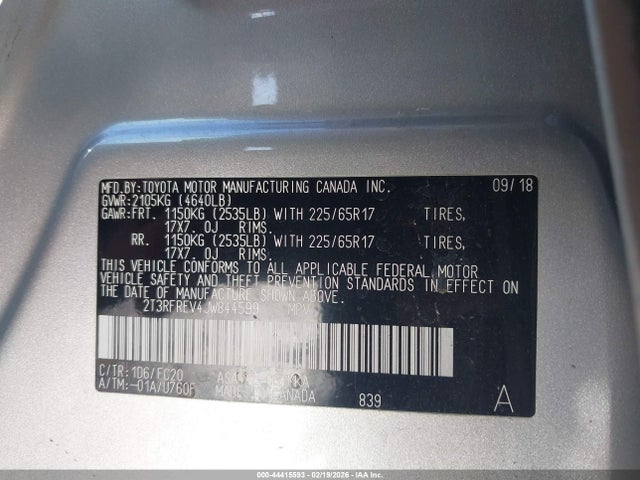 Продажа на аукционе авто 2018 Toyota Rav4 Xle, vin: 2T3RFREV4JW844599, номер лота: 44415593