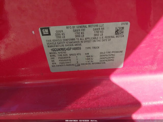 1GCUKREC4GF149859 Chevrolet Silverado 1500 1lt