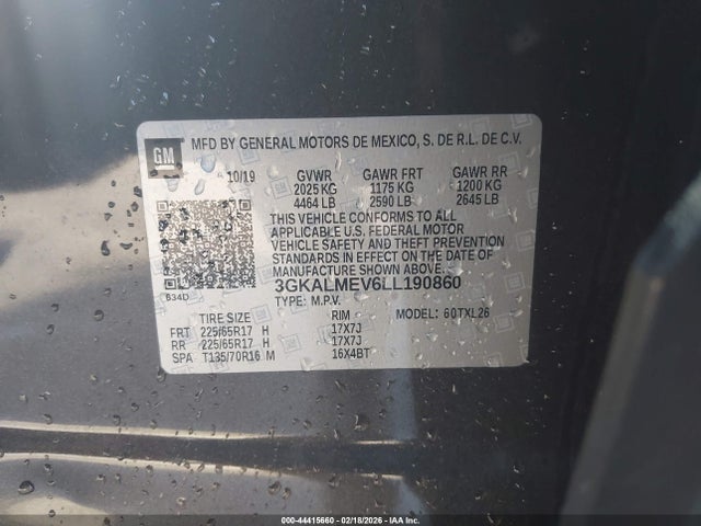 Aukcja sprzedaży 2020 Gmc Terrain Fwd Sle, vin: 3GKALMEV6LL190860, numer aukcji: 44415660
