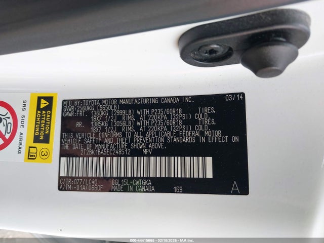 44415665 :رقم المزاد ، 2T2BK1BA5EC248512 vin ، 2014 Lexus Rx 350 مزاد بيع