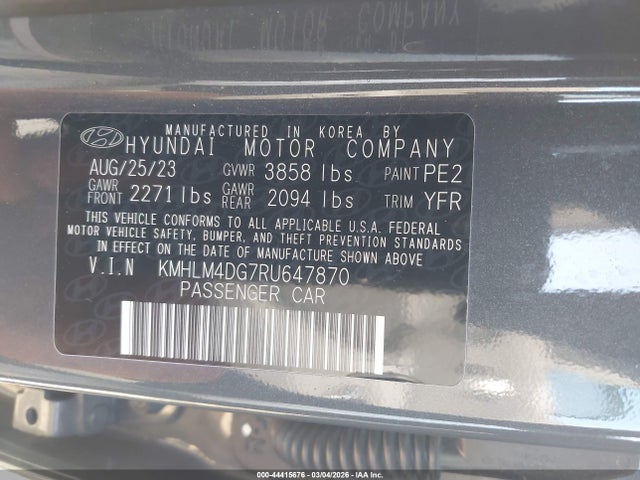 Aukcja sprzedaży 2024 Hyundai Elantra Sel, vin: KMHLM4DG7RU647870, numer aukcji: 44415676