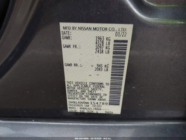 1N4BL4DV0NN354789 Nissan Altima Sv Fwd