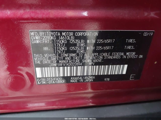 Auction sale of the 2019 Toyota Rav4 Xle, vin: JTMP1RFV1KD022894, lot number: 44415706
