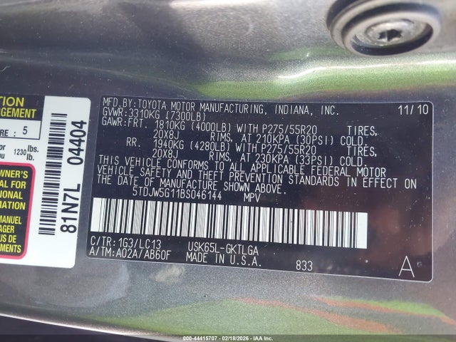 2011 TOYOTA SEQUOIA 5TDJW5G11BS046144 Photo 8