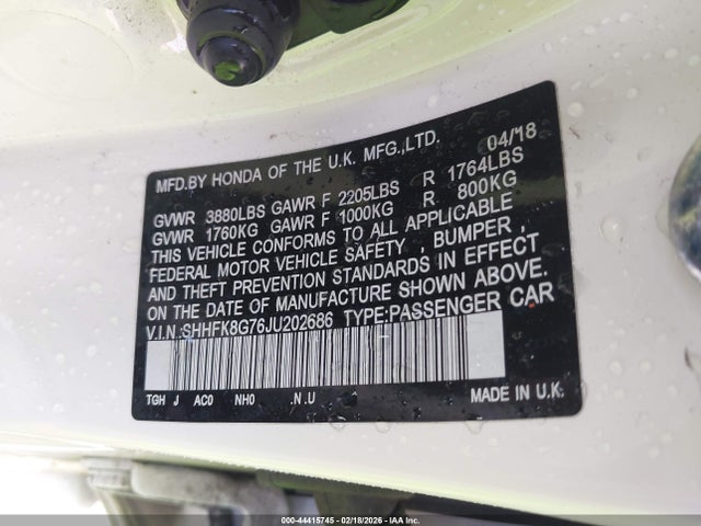 SHHFK8G76JU202686 Honda Civic Type R Touring