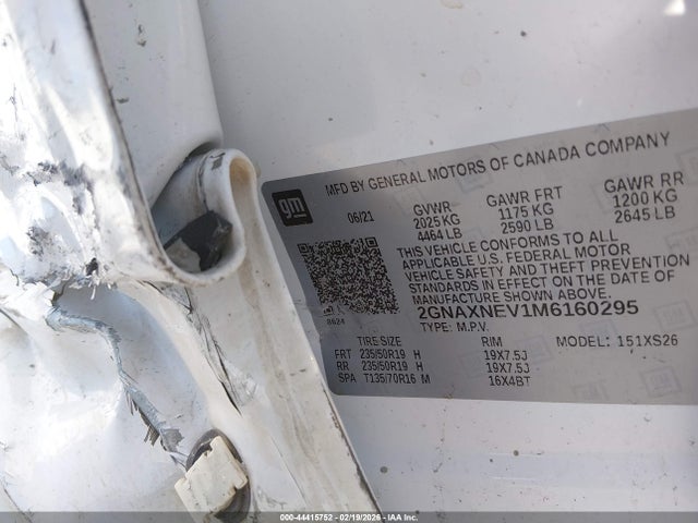 Aukcja sprzedaży 2021 Chevrolet Equinox Fwd Premier, vin: 2GNAXNEV1M6160295, numer aukcji: 44415752