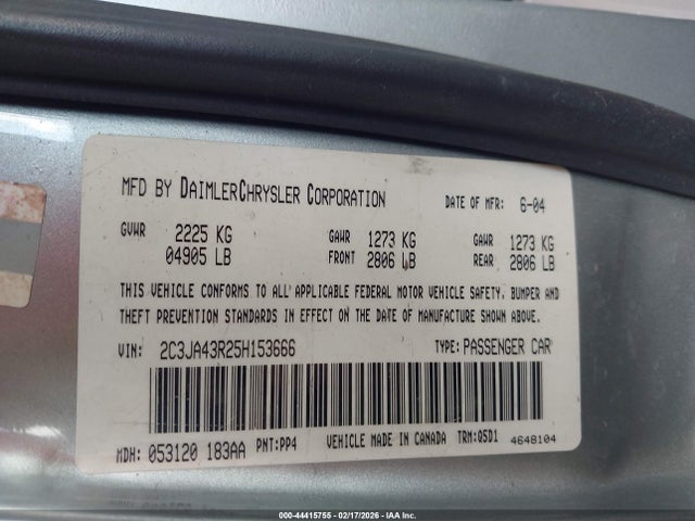 2005 Chrysler 300 მანქანა იყიდება აუქციონზე, vin: 2C3JA43R25H153666, აუქციონის ნომერი: 44415755