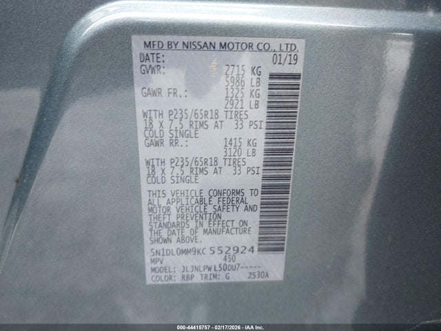 Продажа на аукционе авто 2019 Infiniti Qx60 Pure, vin: 5N1DL0MM9KC552924, номер лота: 44415757