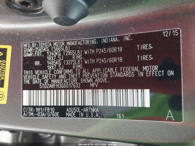 5TDZARFH3GS017632 Toyota Highlander Le
