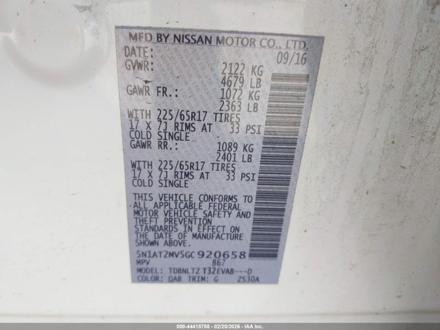5N1AT2MV5GC920658 Nissan ROGUE SV