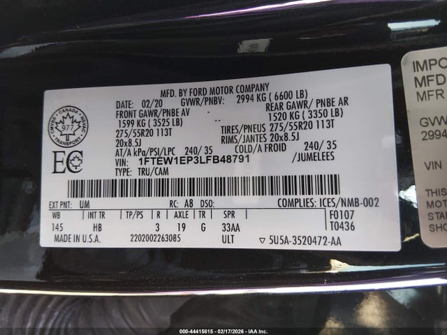 Ford F-150 Lariat 2020 1FTEW1EP3LFB48791 Image 9
