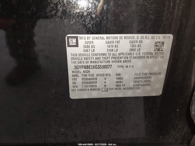 2016 CADILLAC SRX 3GYFNBE3XGS508077 Photo 8