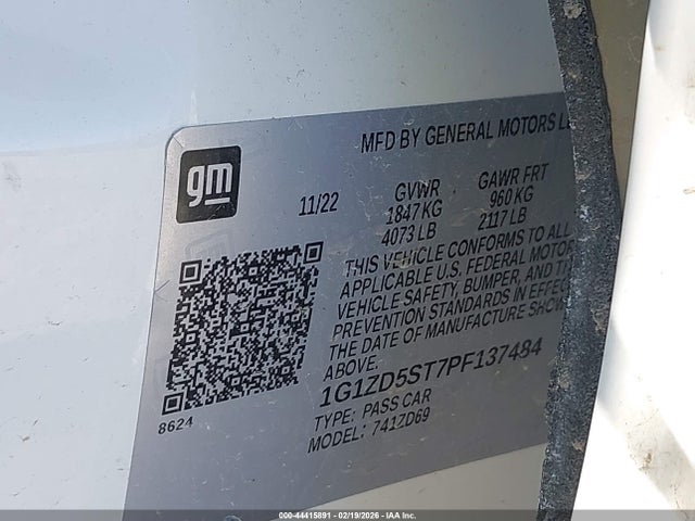 1G1ZD5ST7PF137484 Chevrolet Malibu Fwd 1lt