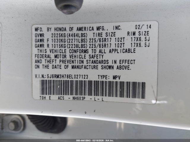 5J6RM3H78EL027123 Honda Cr-v Ex-l