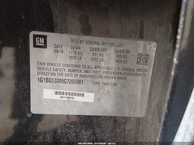 1G1BG5SM8G7266961 Chevrolet Cruze Premier Auto
