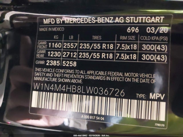 W1N4M4HB8LW036726 Mercedes-Benz Glb 250 4matic