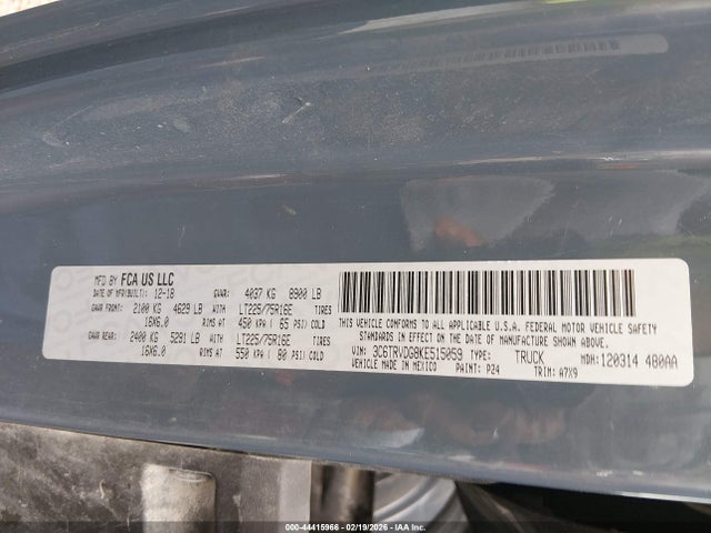 44415966 :رقم المزاد ، 3C6TRVDG8KE515059 vin ، 2019 Ram Promaster 2500 High Roof 159 Wb مزاد بيع
