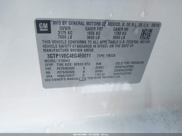 Продажа на аукционе авто 2014 Gmc Sierra 1500 Slt, vin: 3GTP1VEC4EG469011, номер лота: 44415988