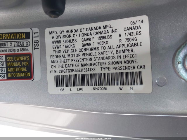 2HGFG3B55EH524183 Honda Civic Lx
