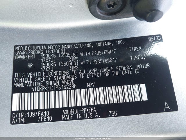 5TDKRKEC1PS162286 Toyota SIENNA LE