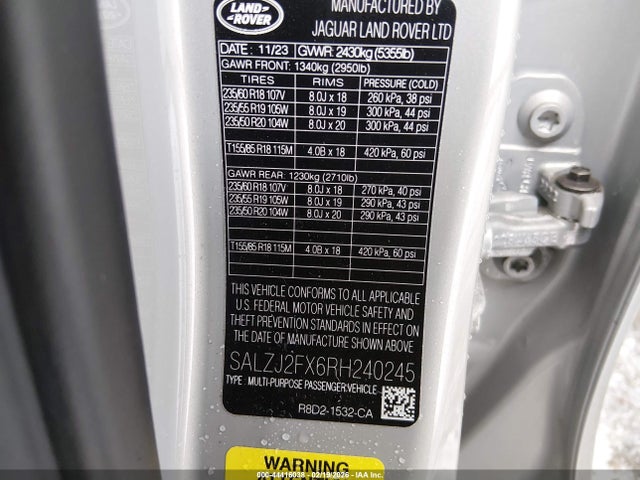 SALZJ2FX6RH240245 Land Rover Range Rover Evoque Core S