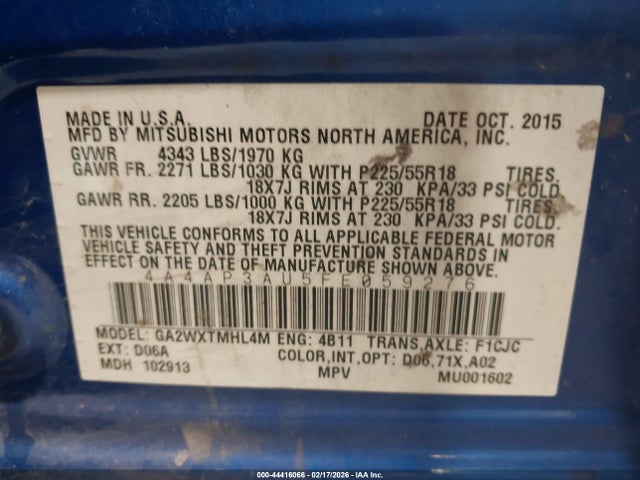 Aukcja sprzedaży 2015 Mitsubishi Outlander Sport Es, vin: 4A4AP3AU5FE059276, numer aukcji: 44416066