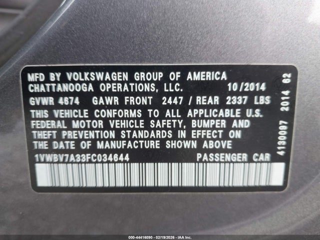 1VWBV7A33FC034644 Volkswagen Passat 2.0l Tdi Se