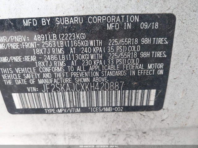 Aukcja sprzedaży 2019 Subaru Forester Sport, vin: JF2SKAJCXKH420887, numer aukcji: 44416129