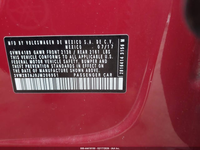 3VW2B7AJ9JM206951 Volkswagen Jetta 1.4t S