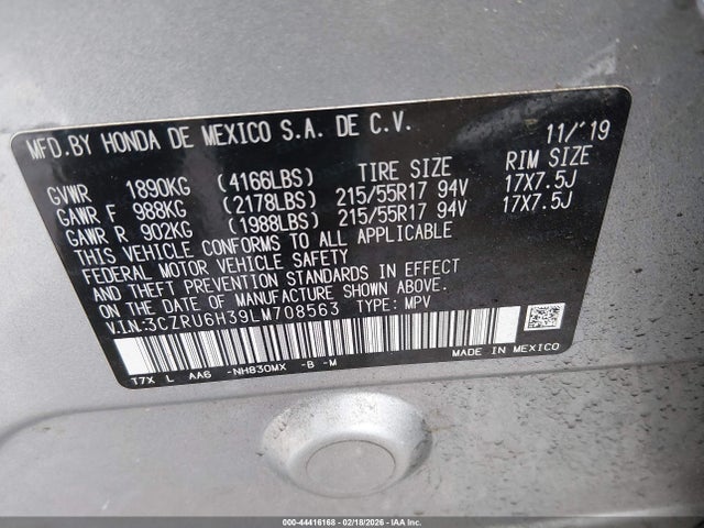 3CZRU6H39LM708563 Honda Hr-v Awd Lx