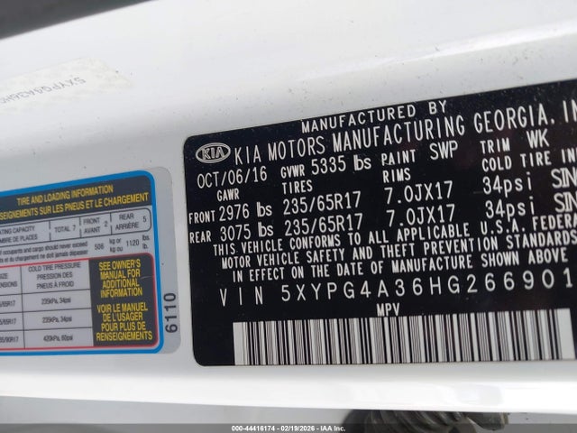 2017 Kia Sorento 2.4l Lx მანქანა იყიდება აუქციონზე, vin: 5XYPG4A36HG266901, აუქციონის ნომერი: 44416174