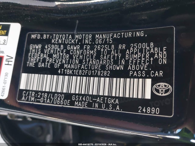 Toyota AVALON XLE 2015 4T1BK1EB2FU178282 Image 9