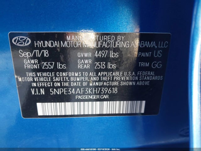 2019 HYUNDAI SONATA 5NPE34AF3KH739618 Photo 8