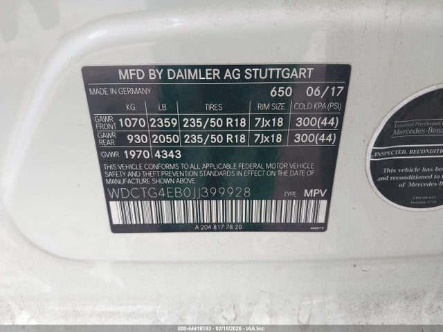 44416193 :رقم المزاد ، WDCTG4EB0JJ399928 vin ، 2018 Mercedes-benz Gla 250 مزاد بيع