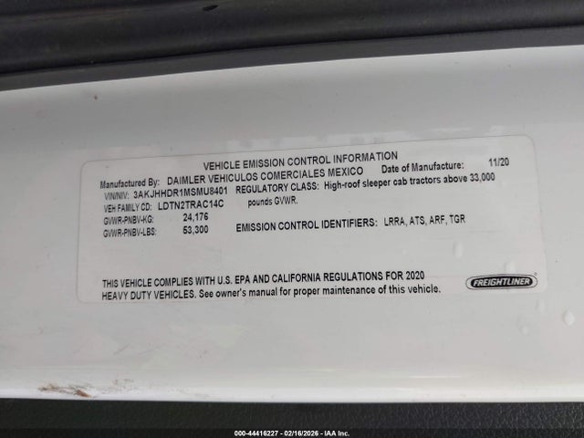 3AKJHHDR1MSMU8401 Freightliner New Cascadia 126