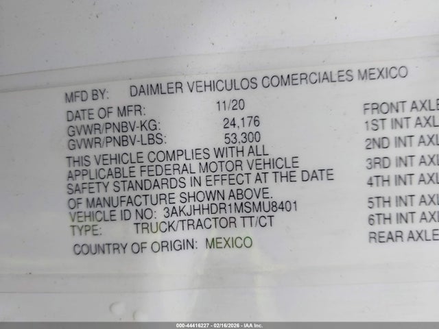 3AKJHHDR1MSMU8401 Freightliner New Cascadia 126