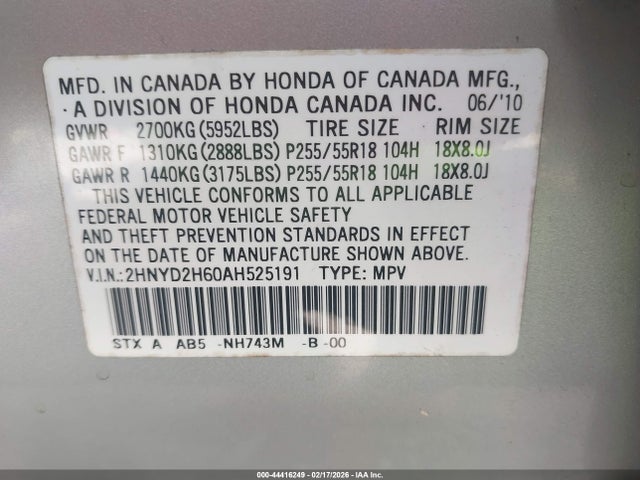 2010 ACURA MDX 2HNYD2H60AH525191 Photo 8