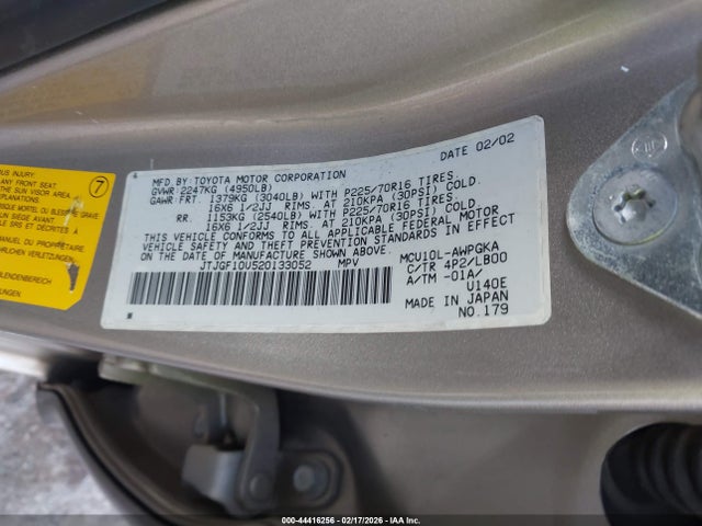 44416256 :رقم المزاد ، JTJGF10U520133052 vin ، 2002 Lexus Rx 300 مزاد بيع