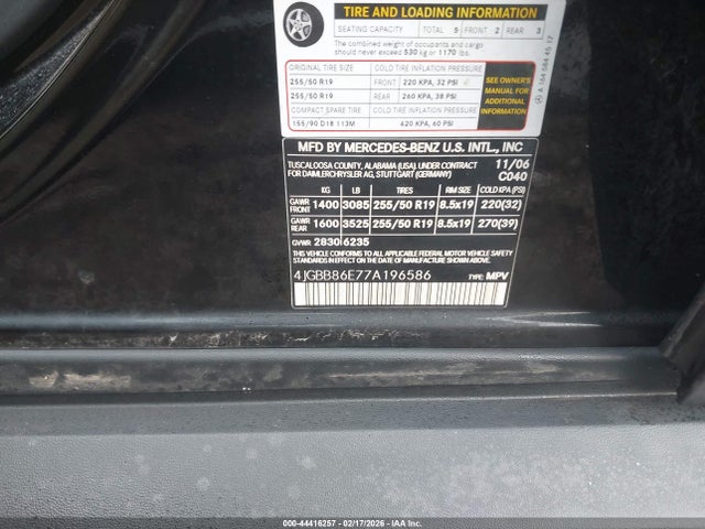 Продаж на аукціоні авто 2007 Mercedes-benz Ml 350 4matic, vin: 4JGBB86E77A196586, номер лоту: 44416257