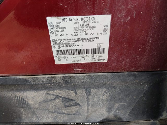 1FM5K8D85GGA25374 Ford EXPLORER XLT