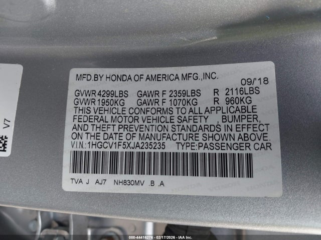 Продажа на аукционе авто 2018 Honda Accord Ex-l, vin: 1HGCV1F5XJA235235, номер лота: 44416276